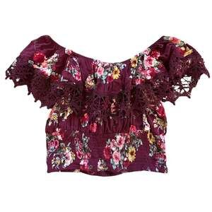 Haute Project Los Angeles Burgundy Floral Off The Shoulder Lace Trim Smocked Cro